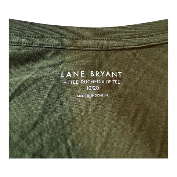Lane Bryant Olive Military Green Fitted Side Ruched Tee Scoop Neck Size 18/20 - Picture 7 of 16